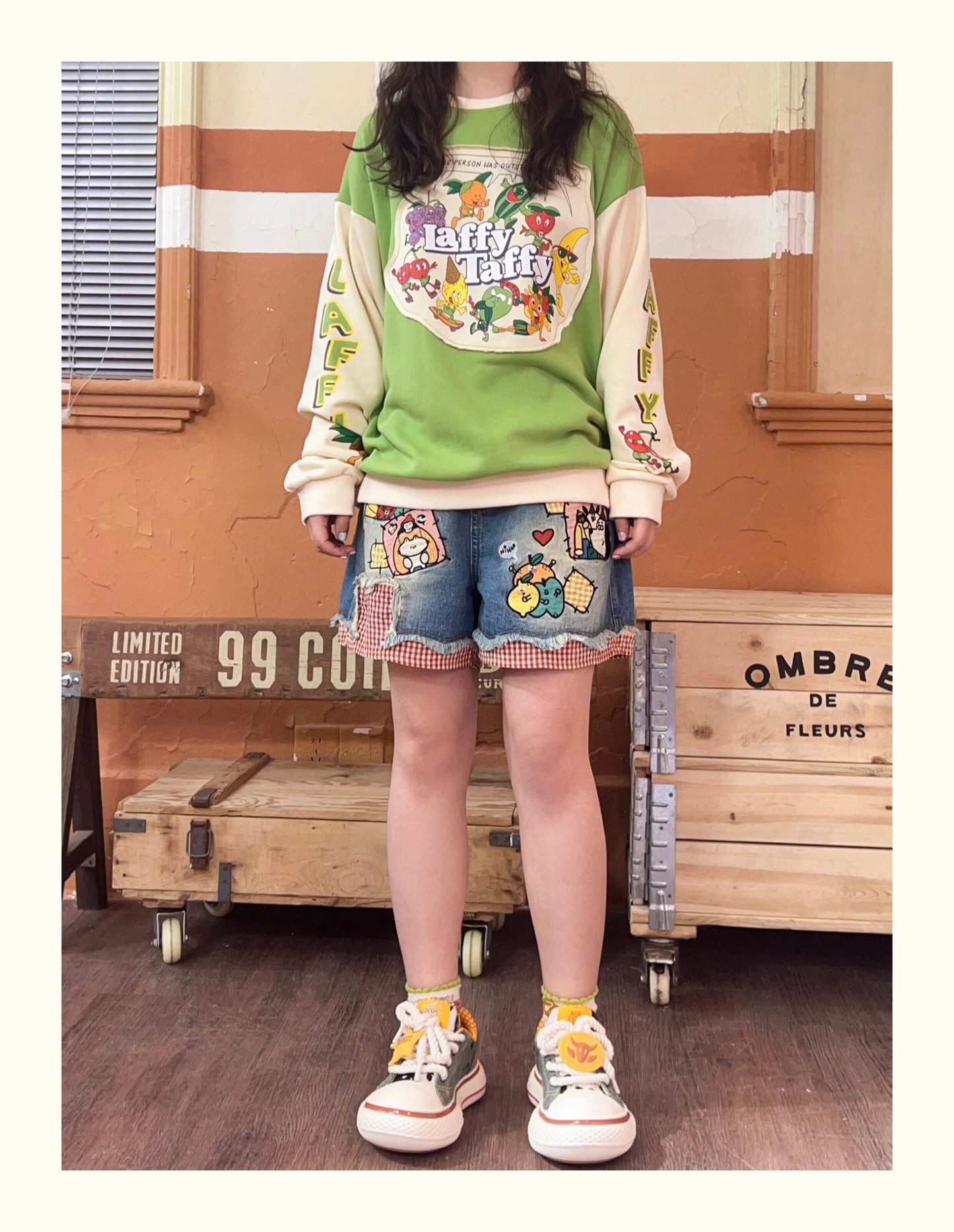Robootoo - Embroidered High Waist Denim Shorts