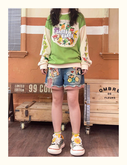 Robootoo - Embroidered High Waist Denim Shorts