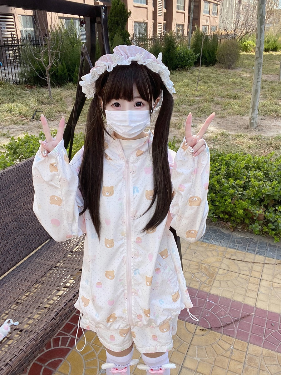 Kawaii Summer Set – UV Jacket & High-Waist Shorts set Blurred Bear
