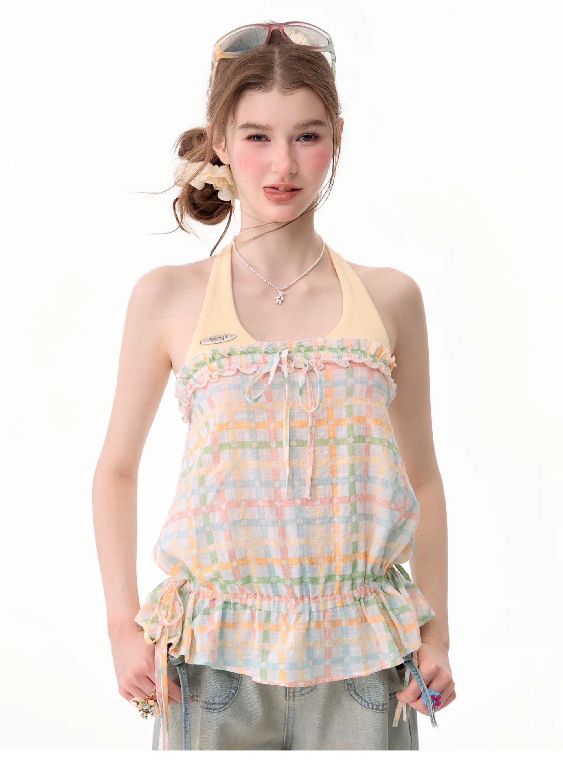 ziziFei - Yellow Plaid Halter Cami Top camisole ziziFei