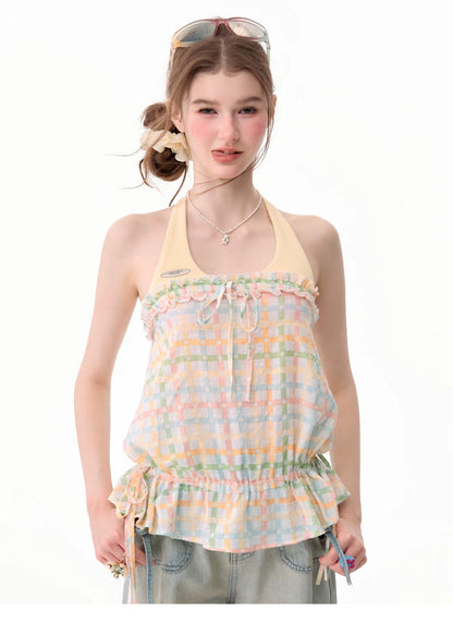 ziziFei - Yellow Plaid Halter Cami Top camisole ziziFei