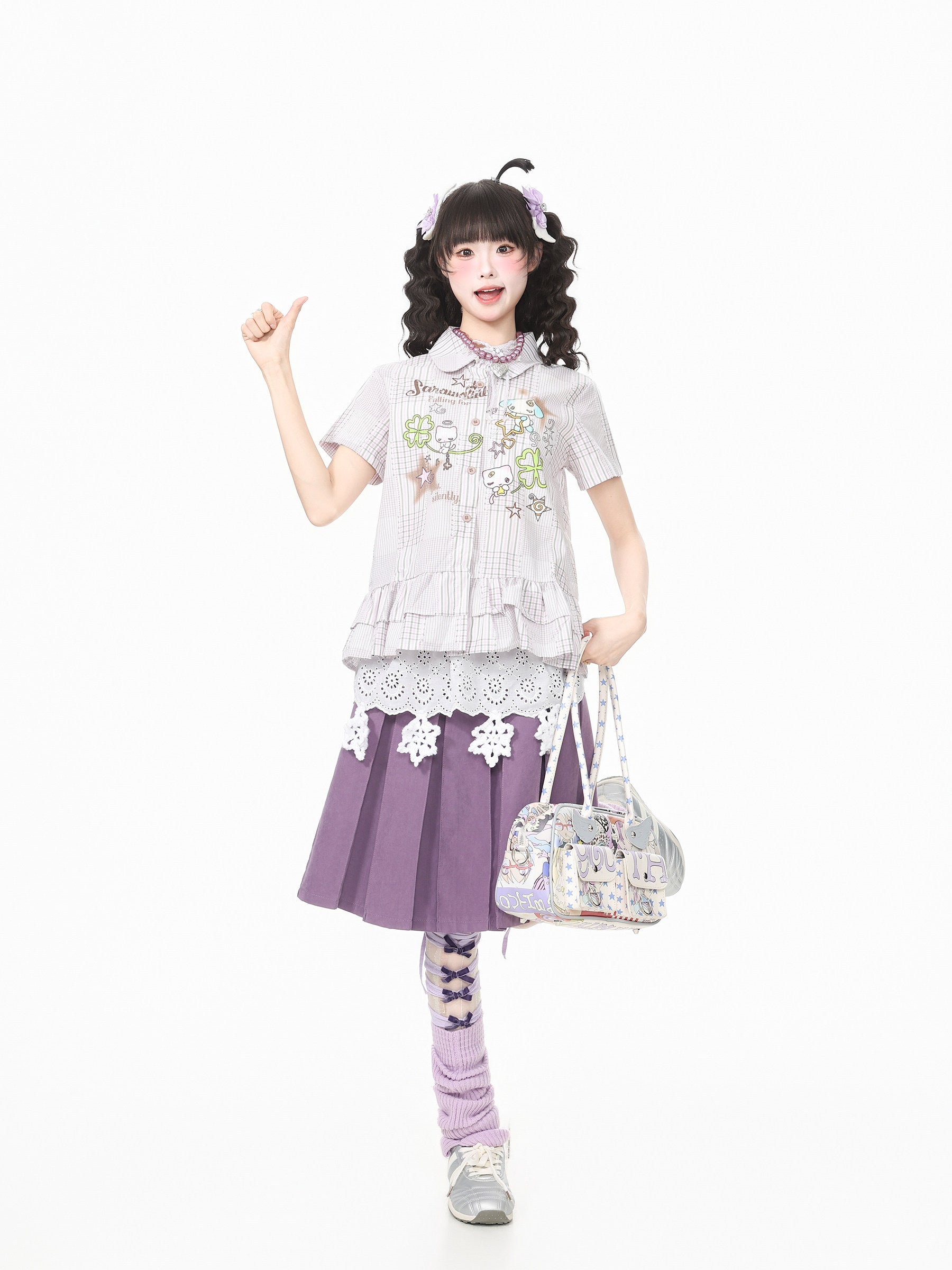 Languid Park - Ruffle Doll Collar Plaid Shirt shirt Languid Park