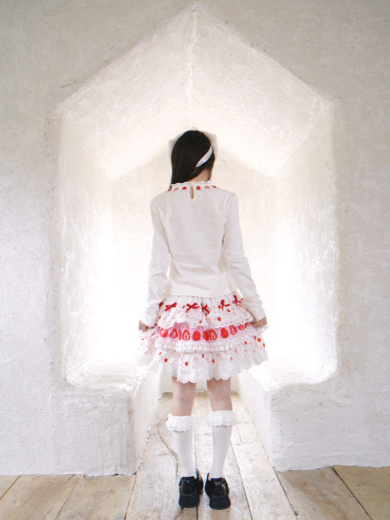 Daytoday Everyday Institute - Strawberry Lace Collar Top shirt daytoday everyday institute