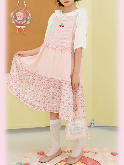 Little Berry - Kawaii Strawberry Patchwork Tie Dress dress Little Berry
