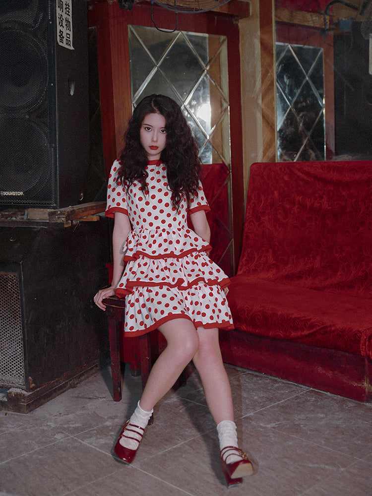 Nanjun Vintage – Showa Polka Dot Cake Dress dress Nanjun Vintage