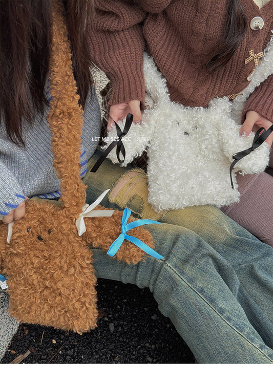 LET ME SEE - Plush Puppy Bow Crossbody Bag bag let me see