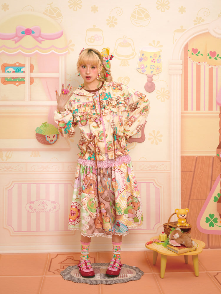 Lutra Jump - Decora Kei Bear Print Patchwork Skirt skirt Lutra Jump