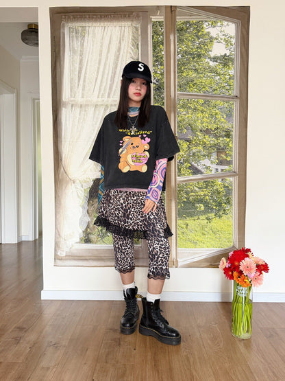 bunnybunnygun - Leopard Layered Capri Pants pants bunnybunnygun