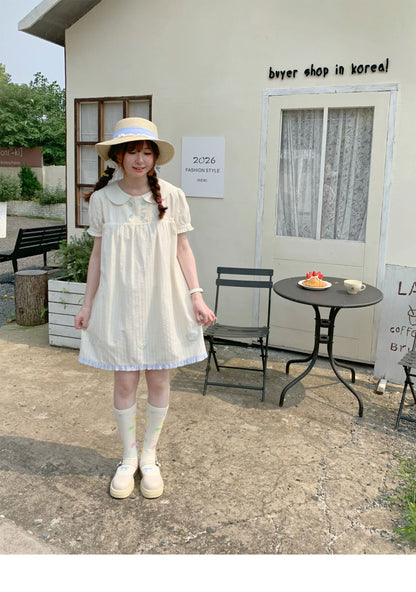 Peach Party - Pastel Yellow Peter Pan Collar Dress