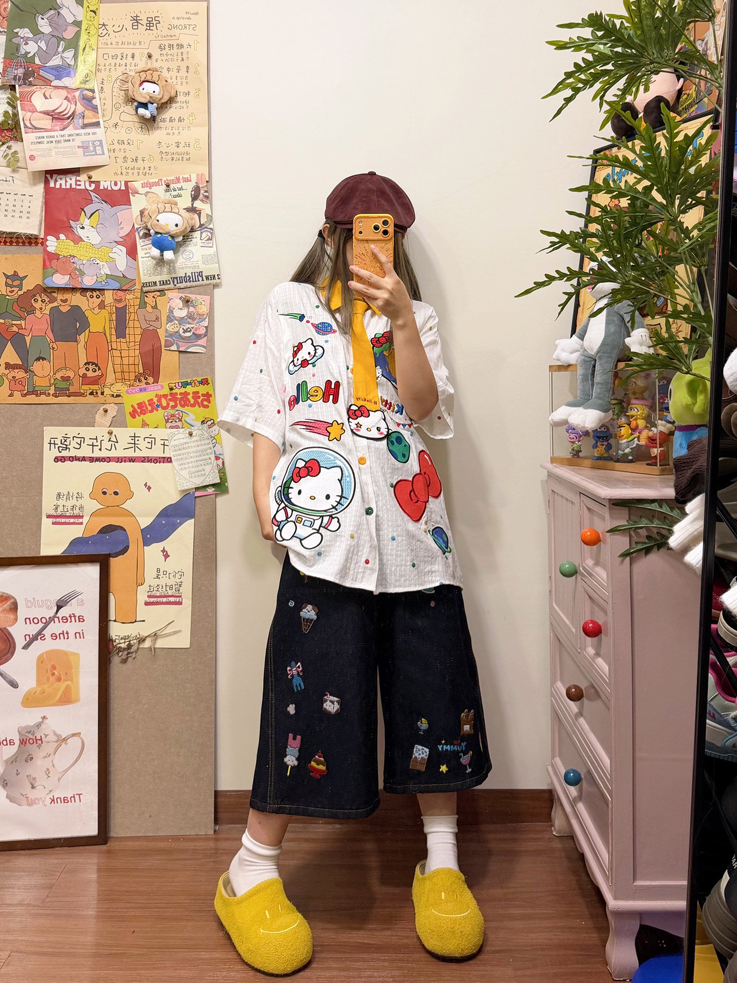 BIBULU - Cat Embroidered Polka Dot Shirt shirt BIBULU