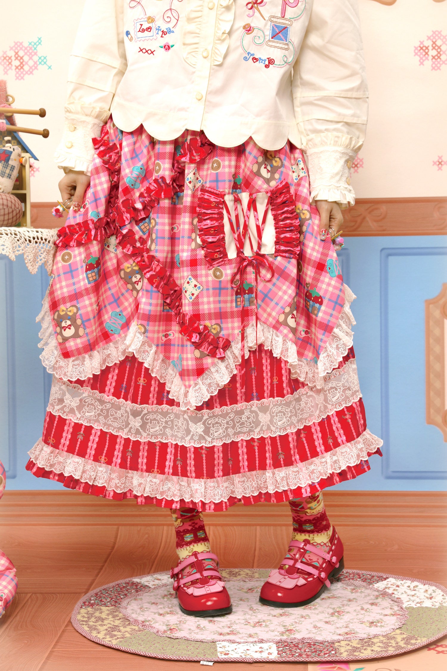 Lutra Jump - Decora Plaid Blazer & Cake Skirt Set set Lutra Jump