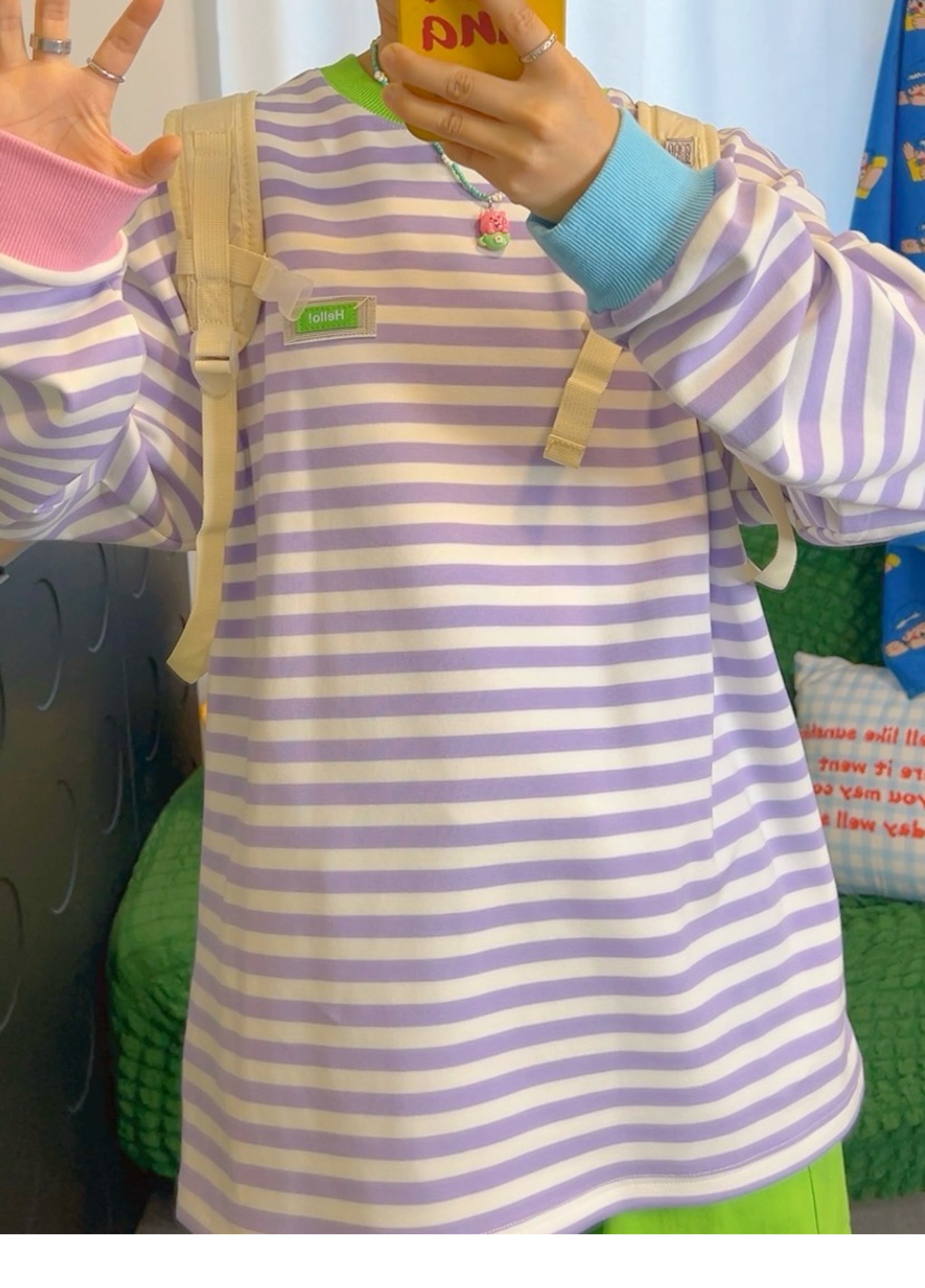 KURIOSITAET - Decora Kei Purple Striped Long Sleeve Tee shirt KURIOSITAET