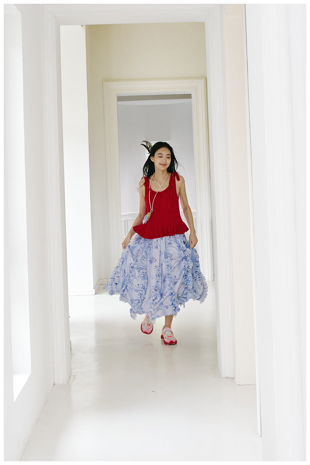 tntntutu Light Blue Skirt | A-Line Skirt | Pleated Border Summer Skirt skirt tntntutu