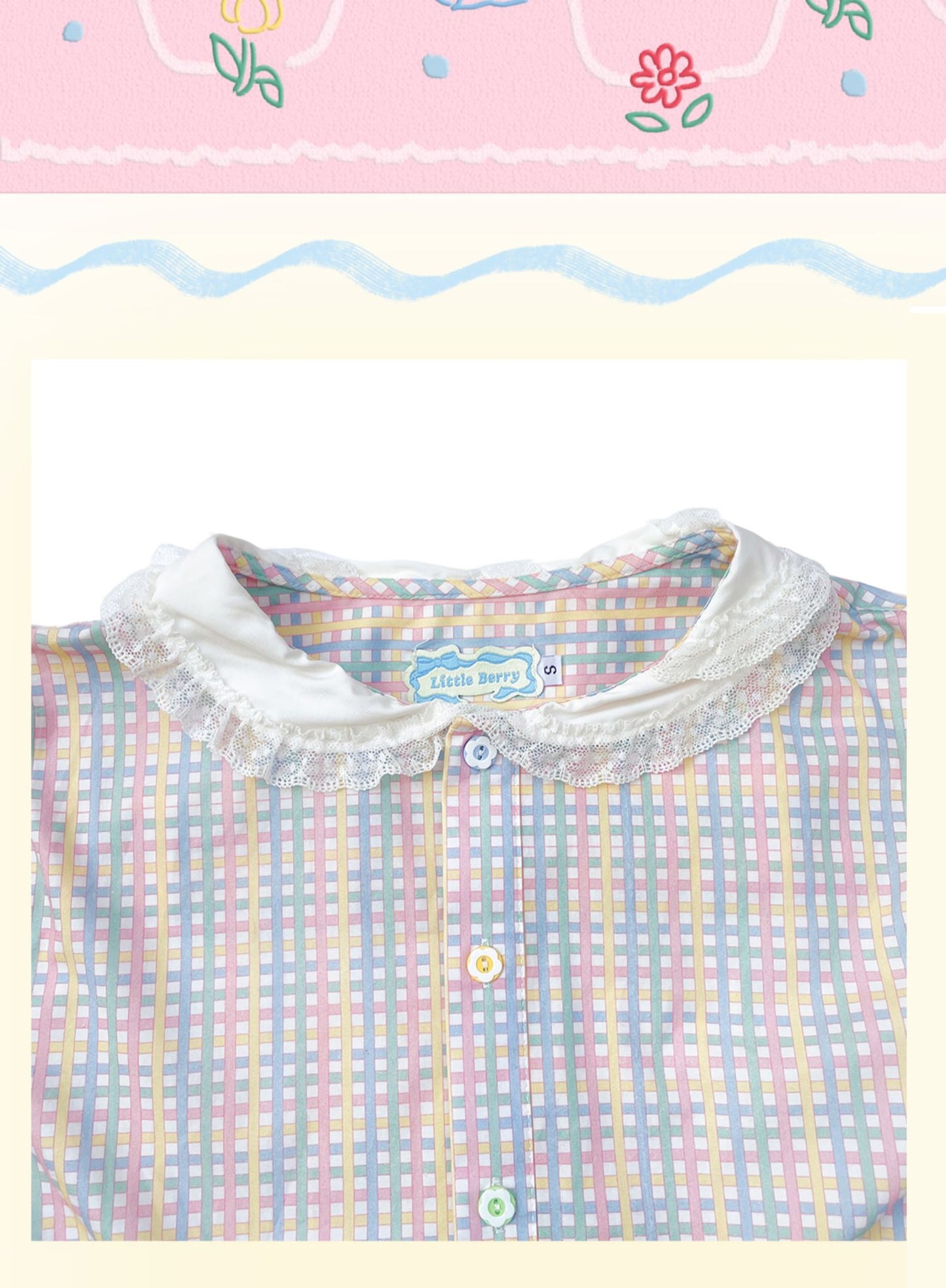 Little Berry - Color Plaid Lace Collar Blouse shirt Little Berry