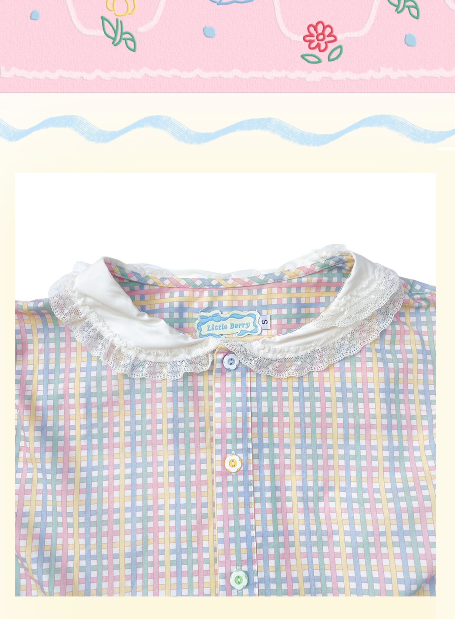 Little Berry - Color Plaid Lace Collar Blouse shirt Little Berry