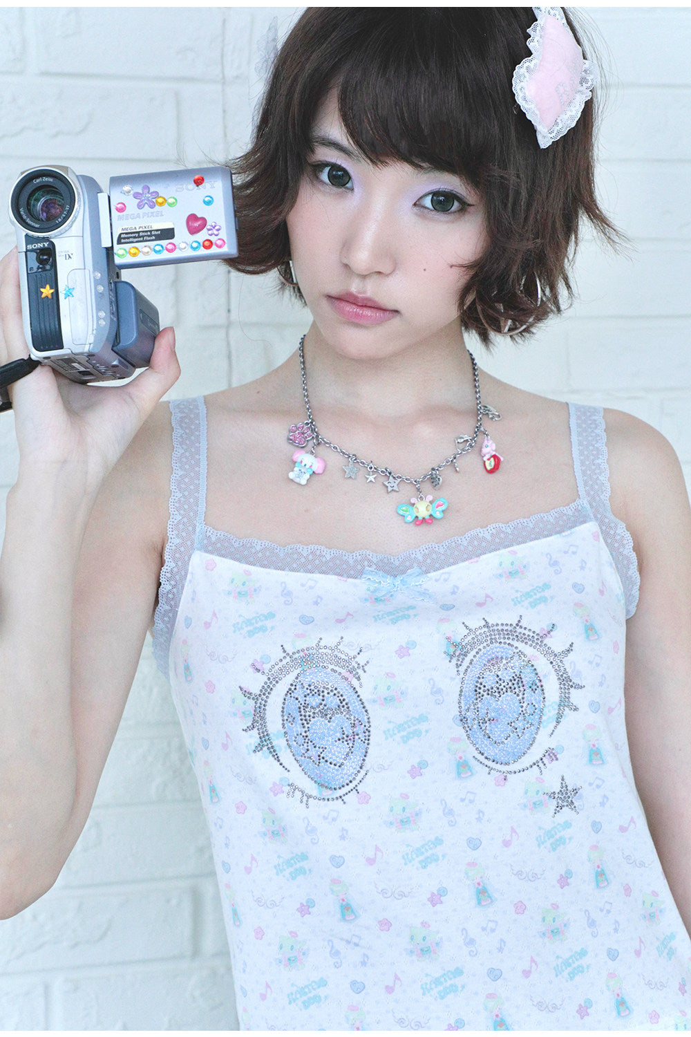 Hashtag DDD - Cartoon Eye Rhinestone Lace Cami camisole Hashtag DDD