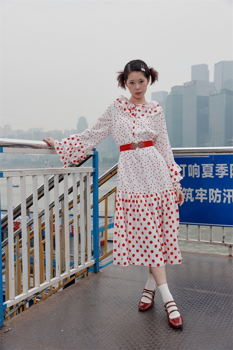 Nanjun Vintage - Polka Dot Petal Collar Dress dress Nanjun Vintage