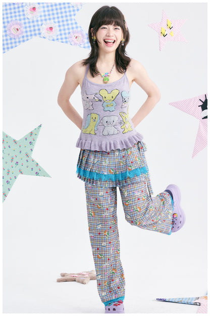 tntntutu - Plaid Angel Print Low Rise Layered Pants pants tntntutu