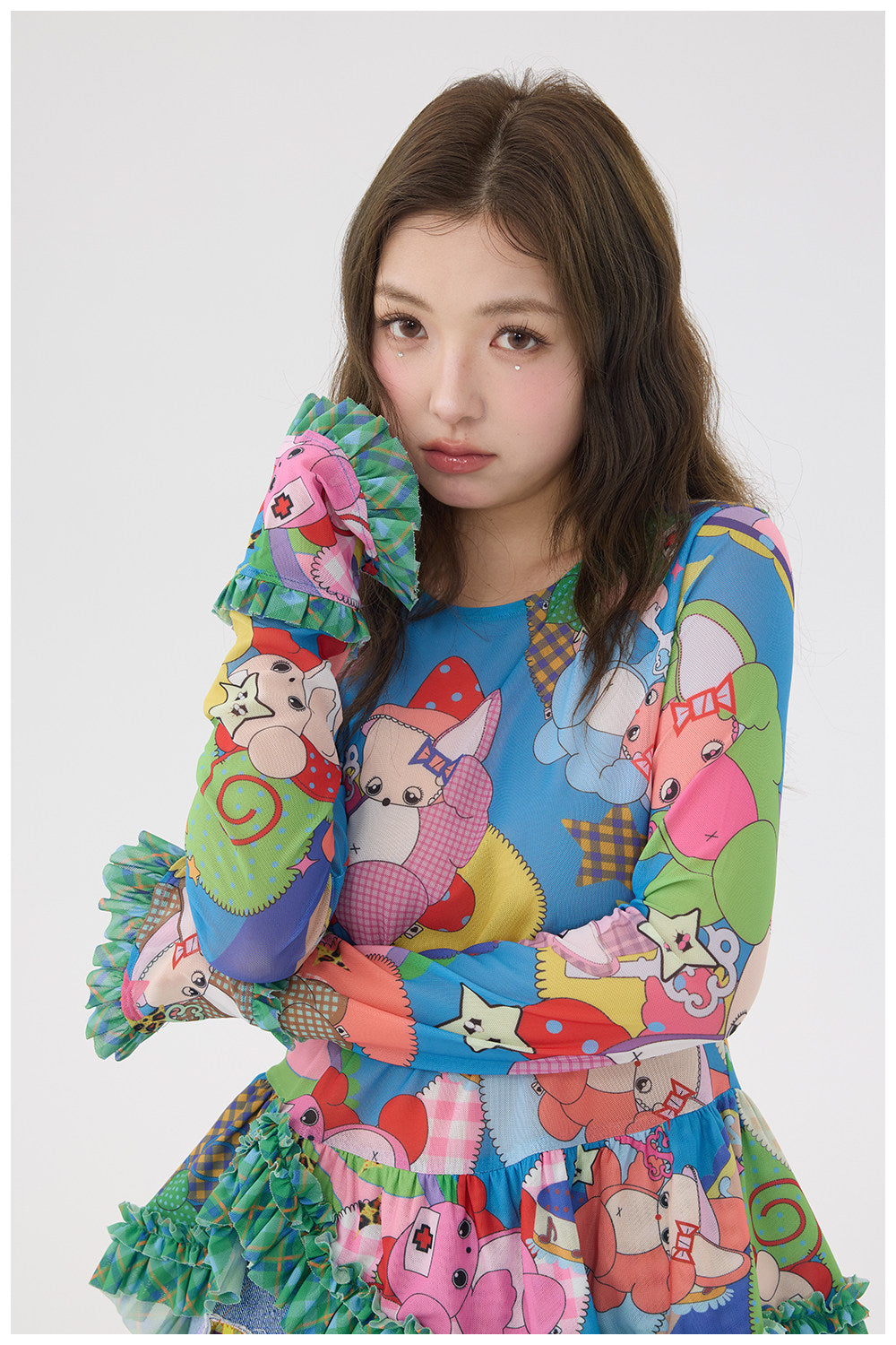 tntntutu - Cartoon Mesh Ruffle Top shirt tntntutu