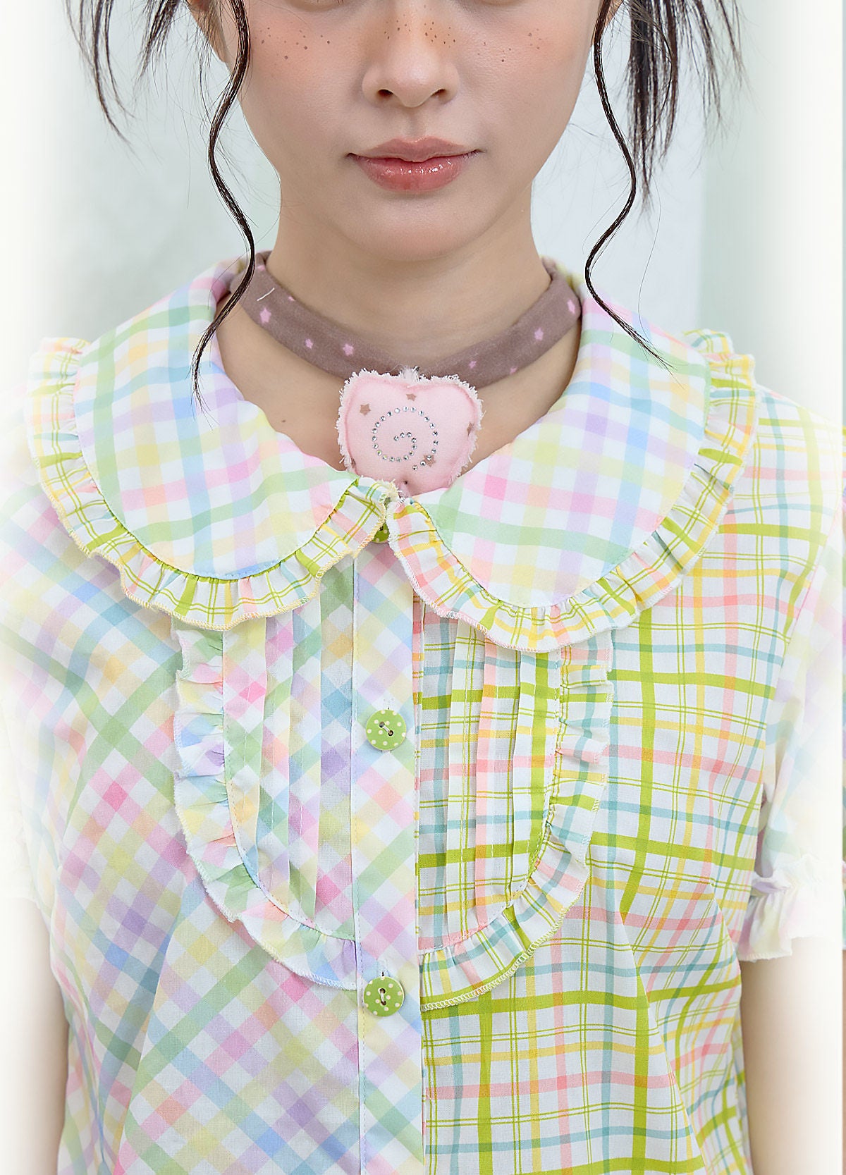 Moon Meadow - Plaid Puff Sleeve Shirt shirt Moon Meadow