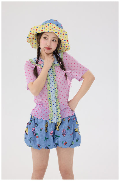 tntntutu - Purple Flocked Dot Blouse blouse tntntutu