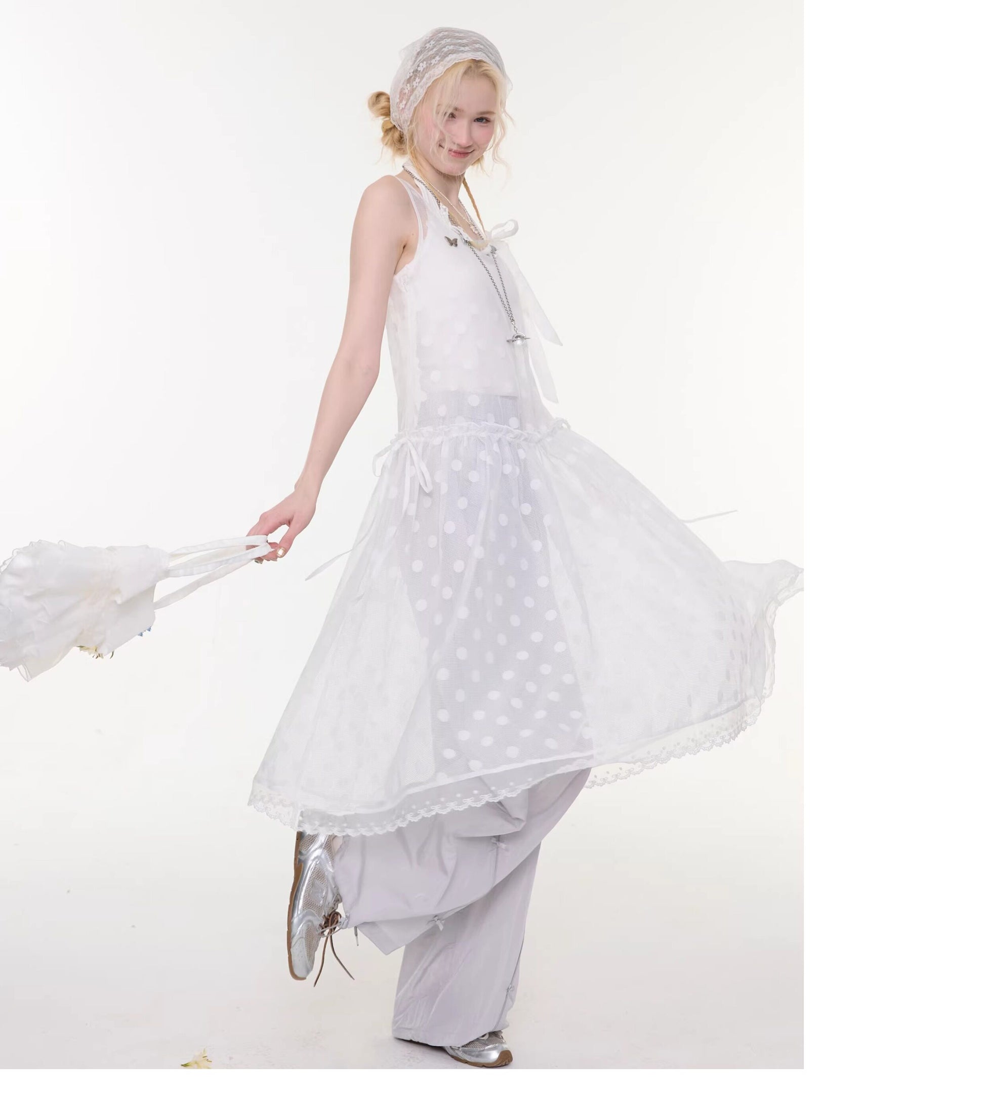 ziziFei - White Polka Dot Mesh Dress overskirt ziziFei