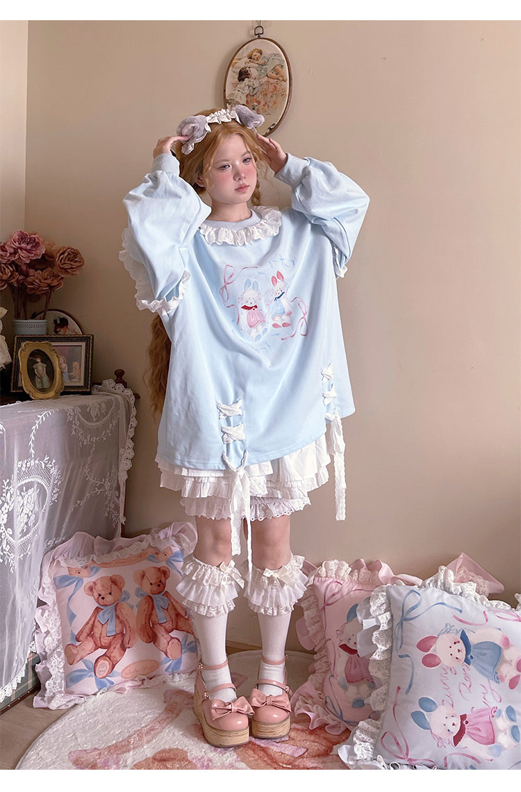 Labeau - Kawaii Ballet Bunny Lace Trim Ribbon Sweatshirt sweatshirt Labeau