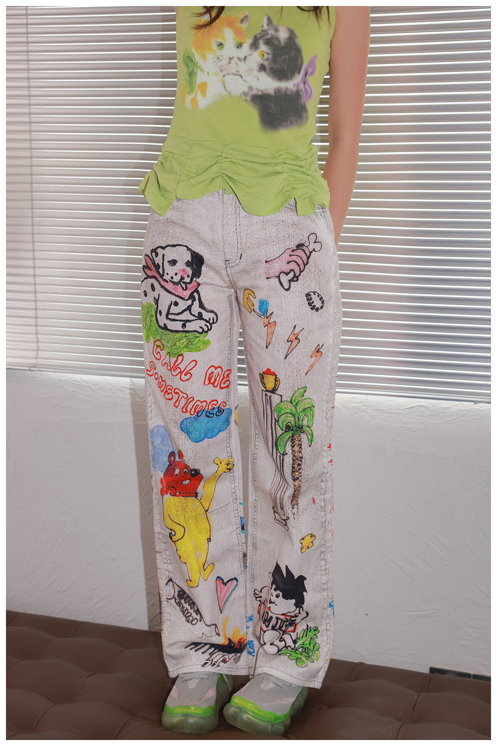 Tntntutu - Decora Kei White Graffiti Denim Pants pants tntntutu