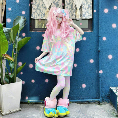 Rainbow Universe RUX - Pastel Macaron Decora Kei T-Shirt & Tights Set set Rainbow Universe RUX