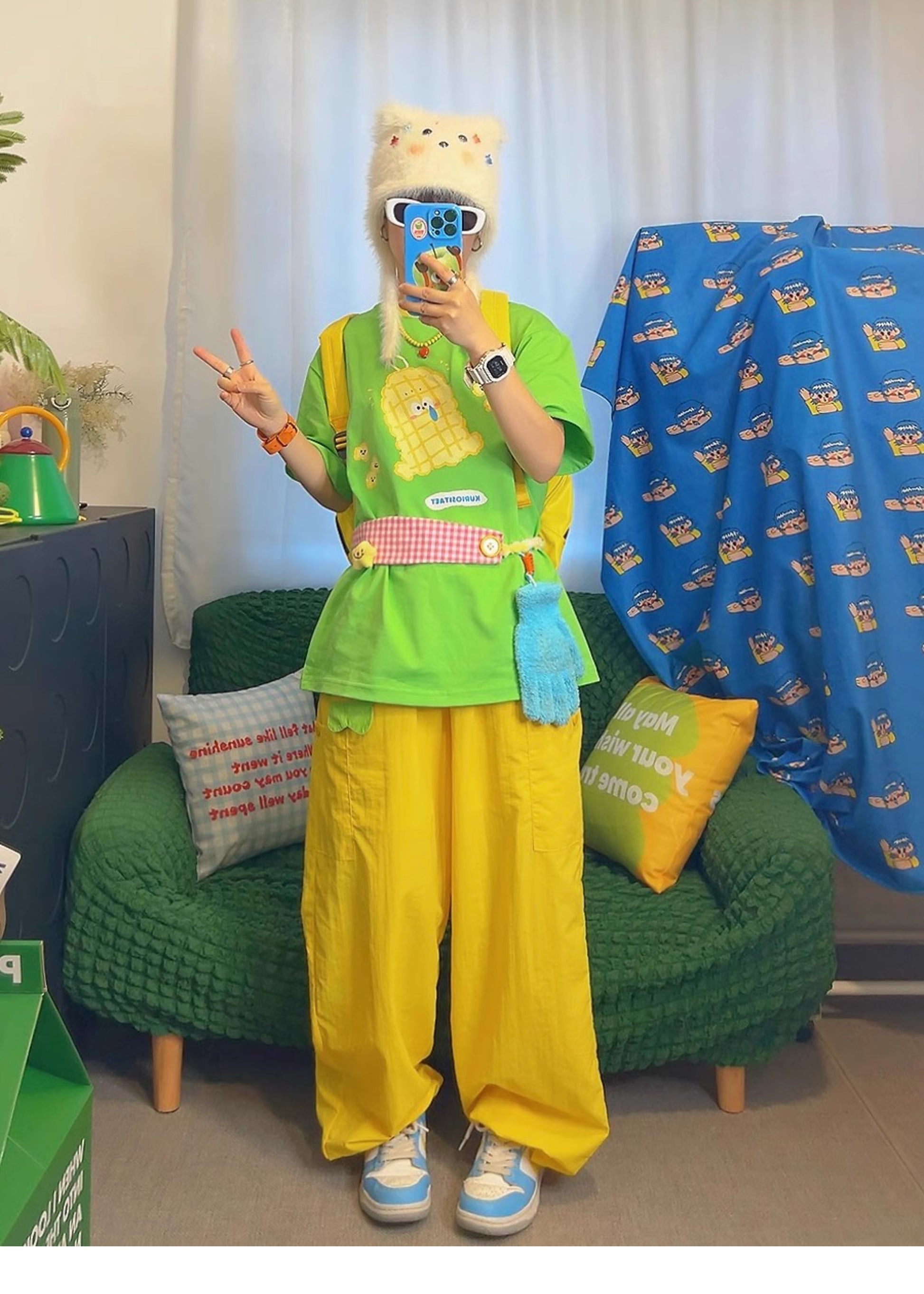 KURIOSITAET - Decora Kei Green Graphic T-Shirt tshirt KURIOSITAET