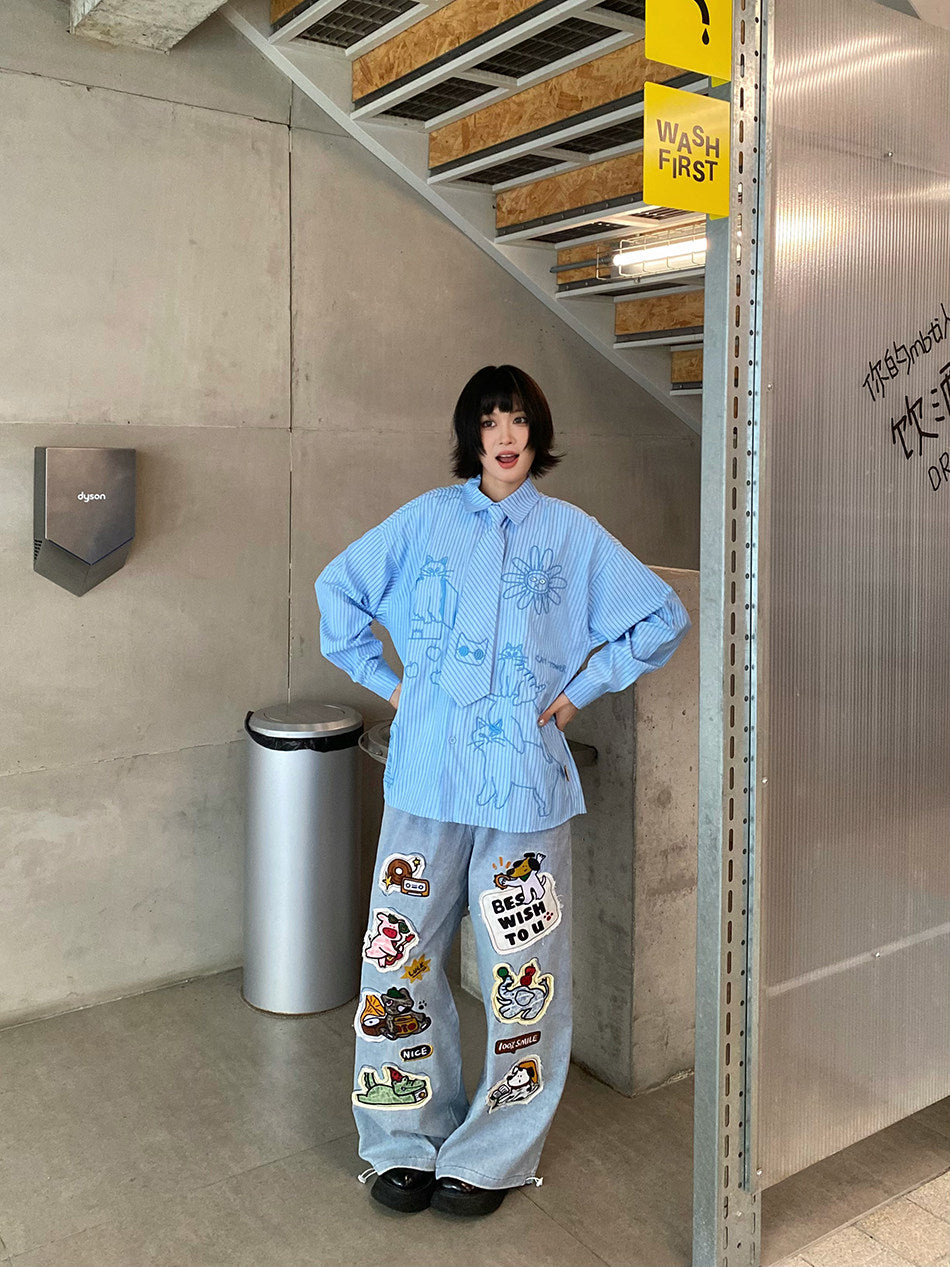 BIBULU - Kidcore Cartoon Stripe Shirt shirt BIBULU