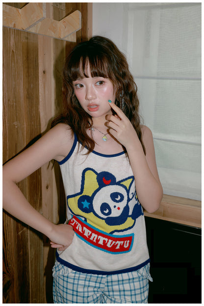 tntntutu Kawaii Contrast Tank | Harajuku Panda Angel Knit Cami Top camisole tntntutu