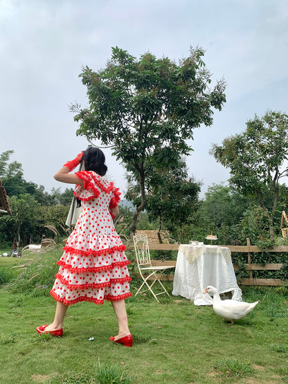Nanjun Vintage - Red White Showa Cake Dress dress Nanjun Vintage