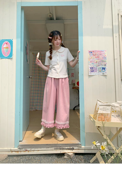 Peach Party - Pink Ruffle Wide Leg Pants
