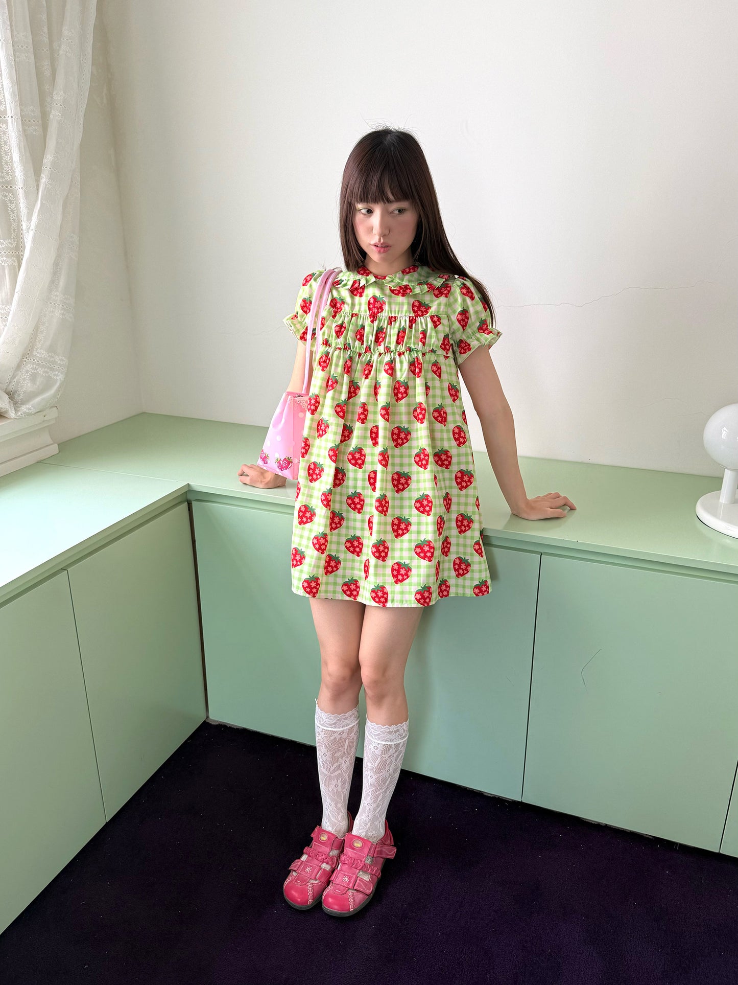 FRUITS - Strawberry Plaid Doll Collar Dress | Kawaii Japanese Girly Dress dress Fruits