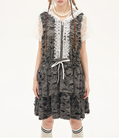 SOS MEME CLUB - Y2K Punk Gray Cake Dress dress SOS MEME CLUB