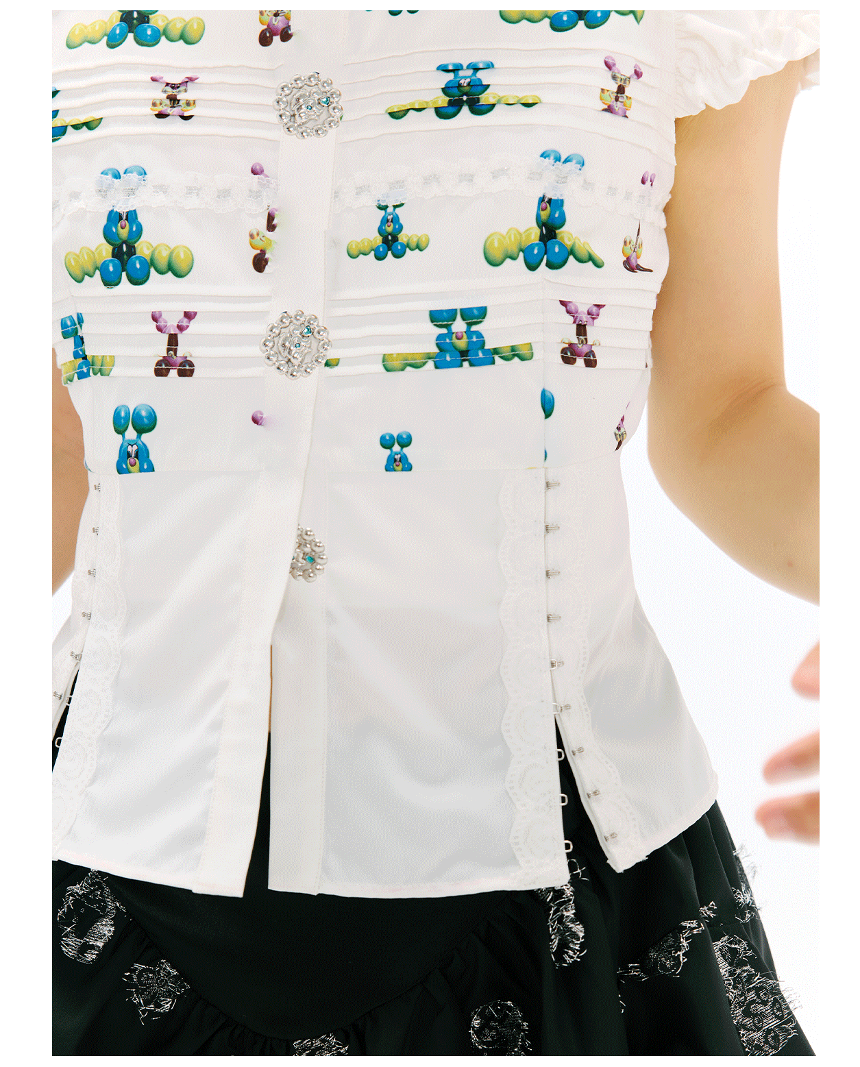 sillysis - Colorful Lace Puff Sleeve Blouse shirt sillysis