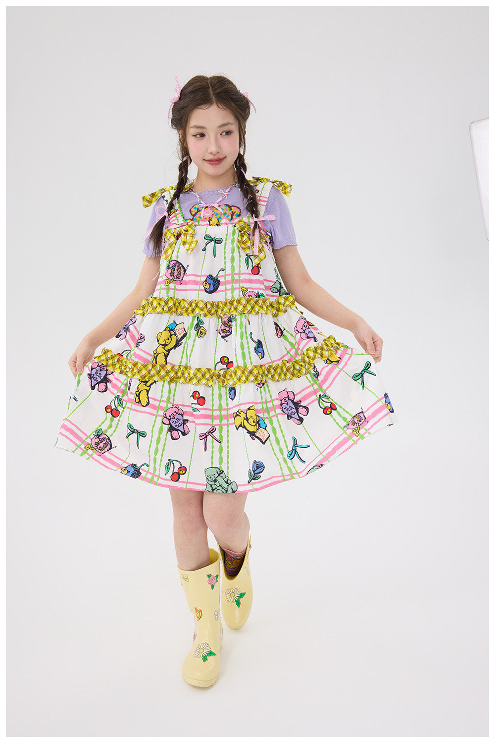 tntntutu - Plaid Bow Bear Suspender Skirt dress tntntutu