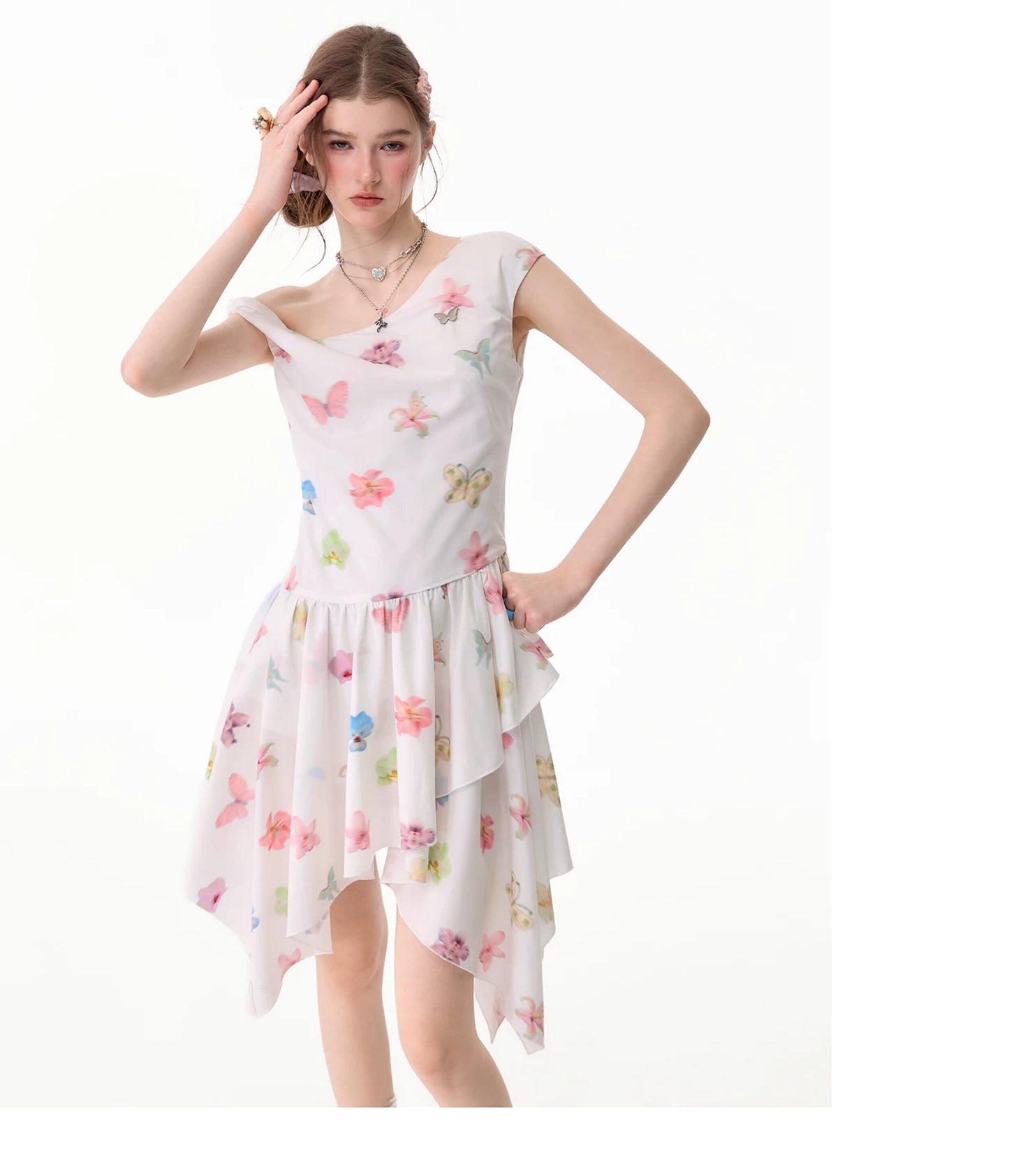 ziziFei - White Floral Asymmetrical Dress dress ziziFei