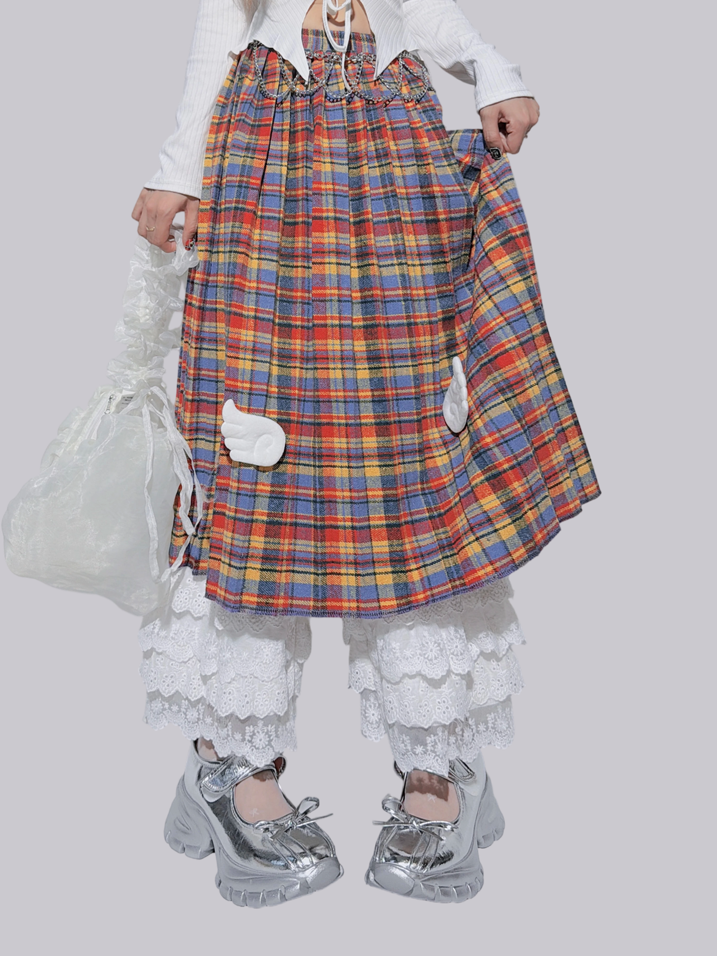 FANLOVEGIRL - White Lace Layered Wide Pants shorts FANLOVEGIRL