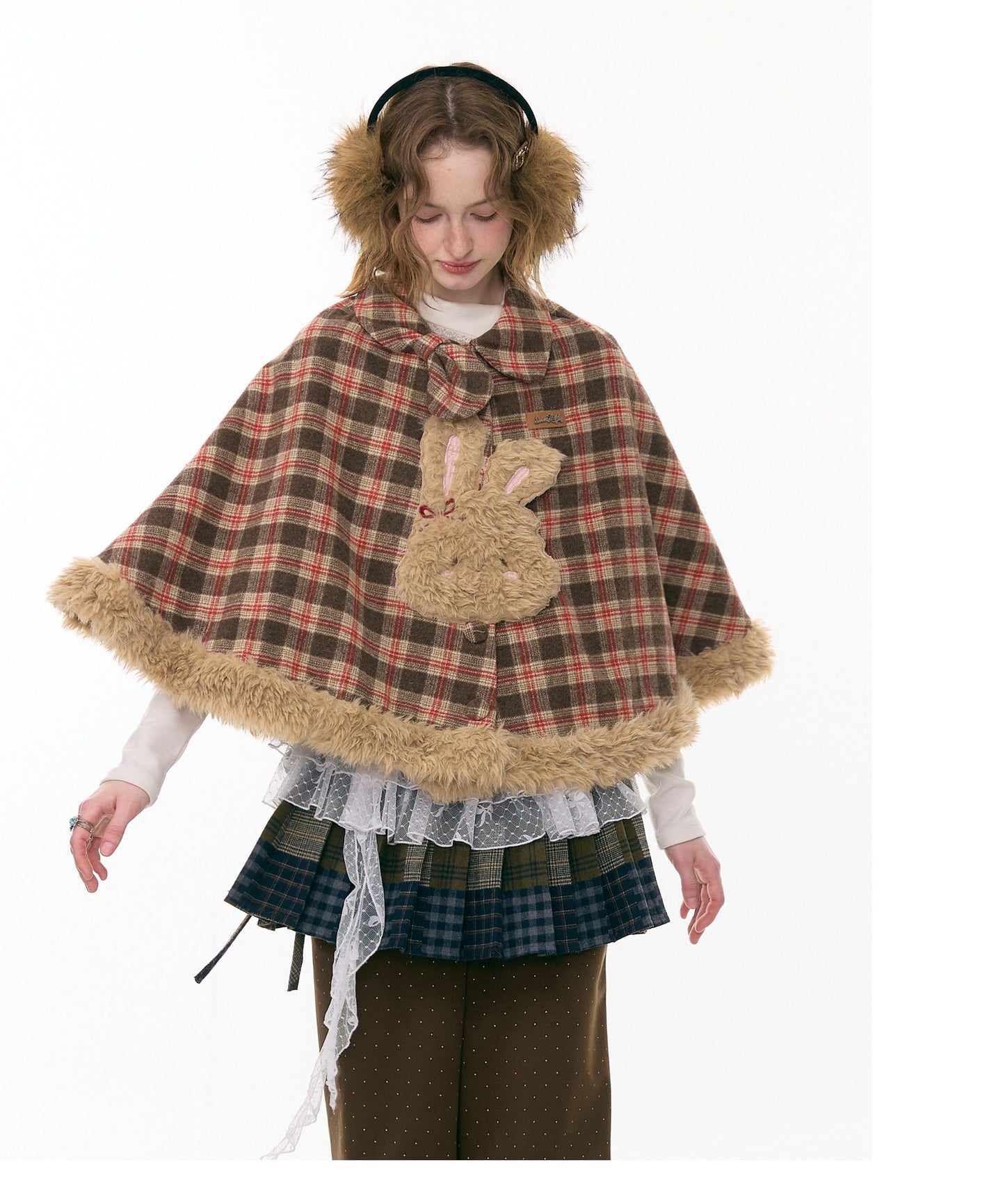 ziziFei - Girly Kei Bunny Plaid Cape Coat cape ziziFei S