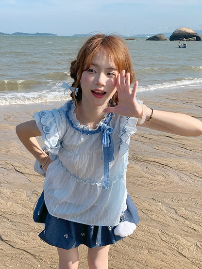 SingSong - Embroidered Kawaii Two-Piece Set set singsong