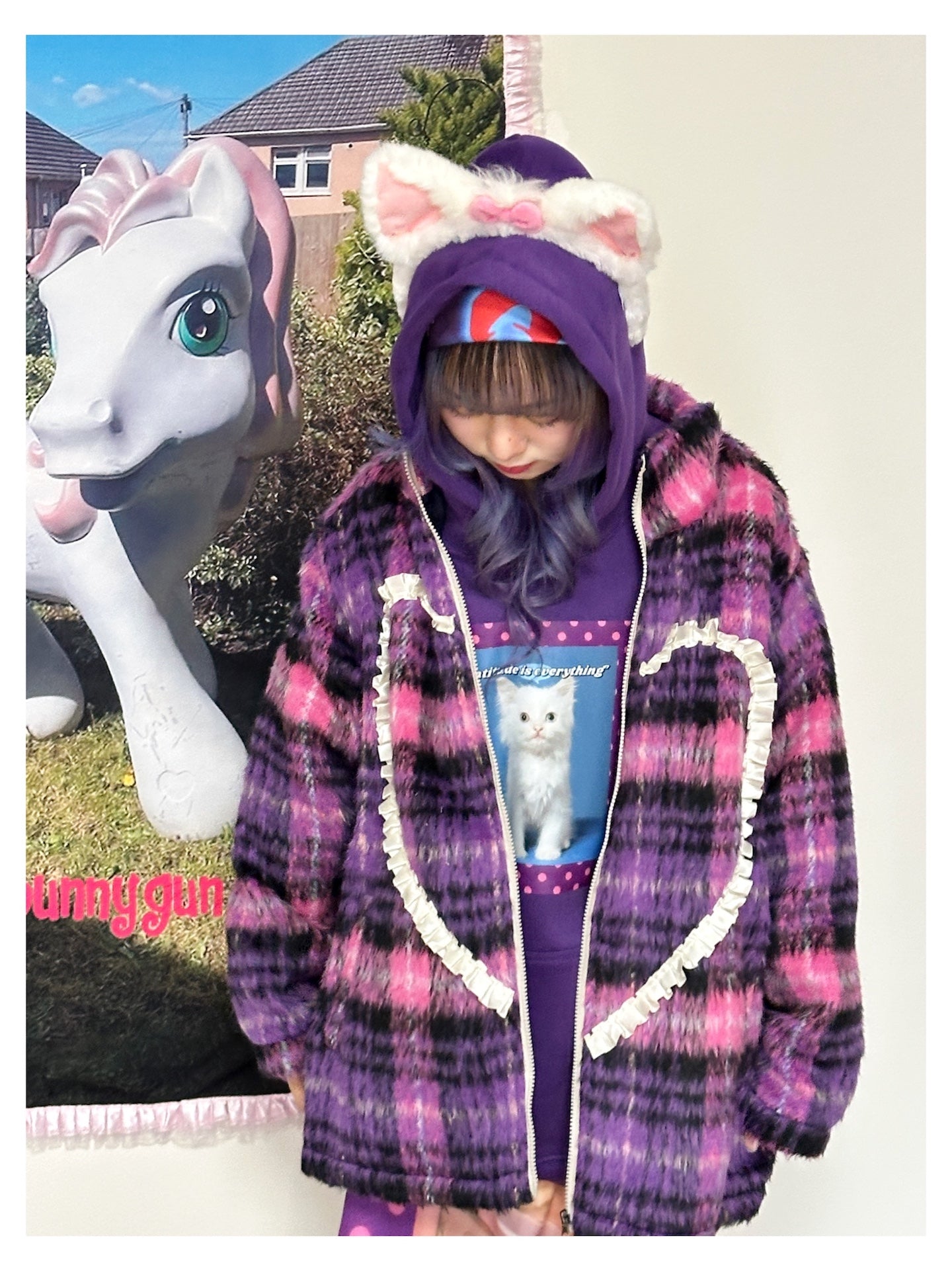 bunnybunnygun - Harajuku Purple Plaid Oversize Jacket coat bunnybunnygun