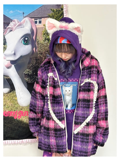bunnybunnygun - Harajuku Purple Plaid Oversize Jacket coat bunnybunnygun