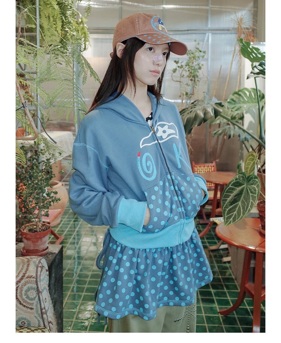 UnsocialNight - Kawaii Hooded Sweatshirt & Skirt Set Blue Dots set UnsocialNight