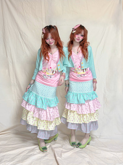 YJM with biubiu - Mint Green Stripe Lace Jacket shirt YJM with biubiu