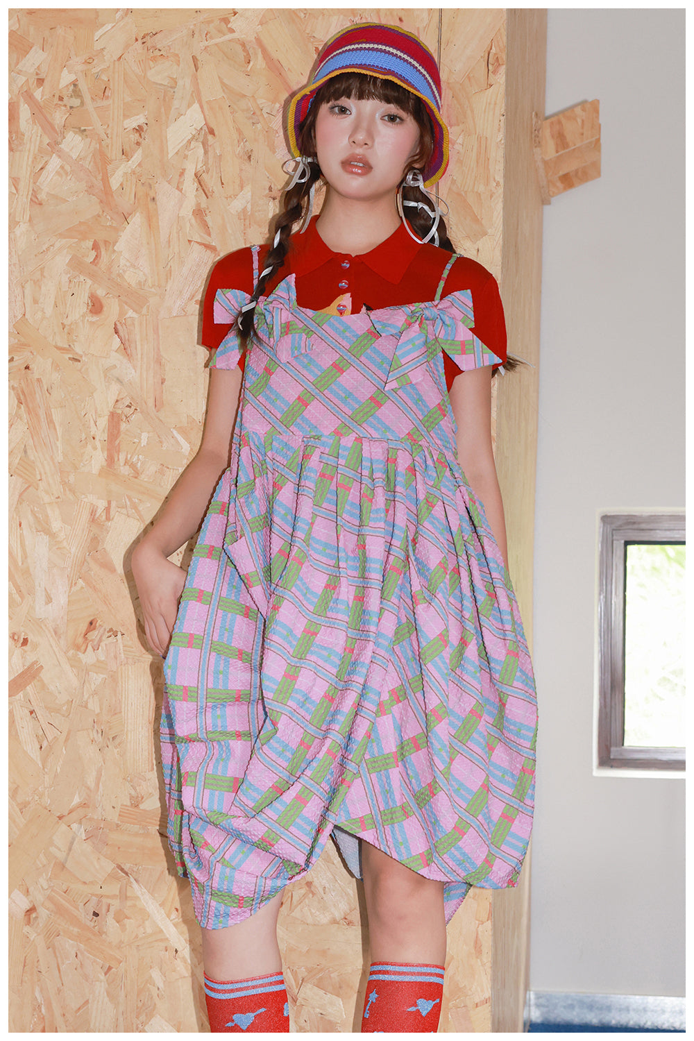 Tntntutu - Kawaii Pink Plaid Bow Strap Dress dress tntntutu
