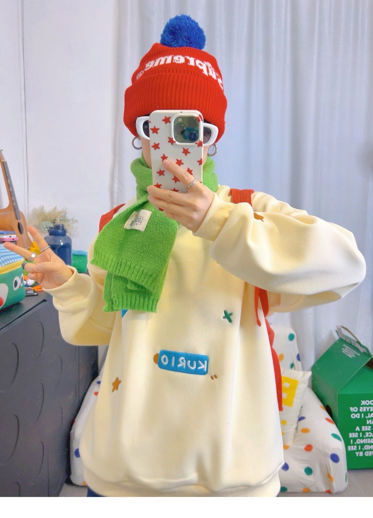 KURIOSITAET 杏色卫衣冬无帽刺绣 sweatshirt KURIOSITAET