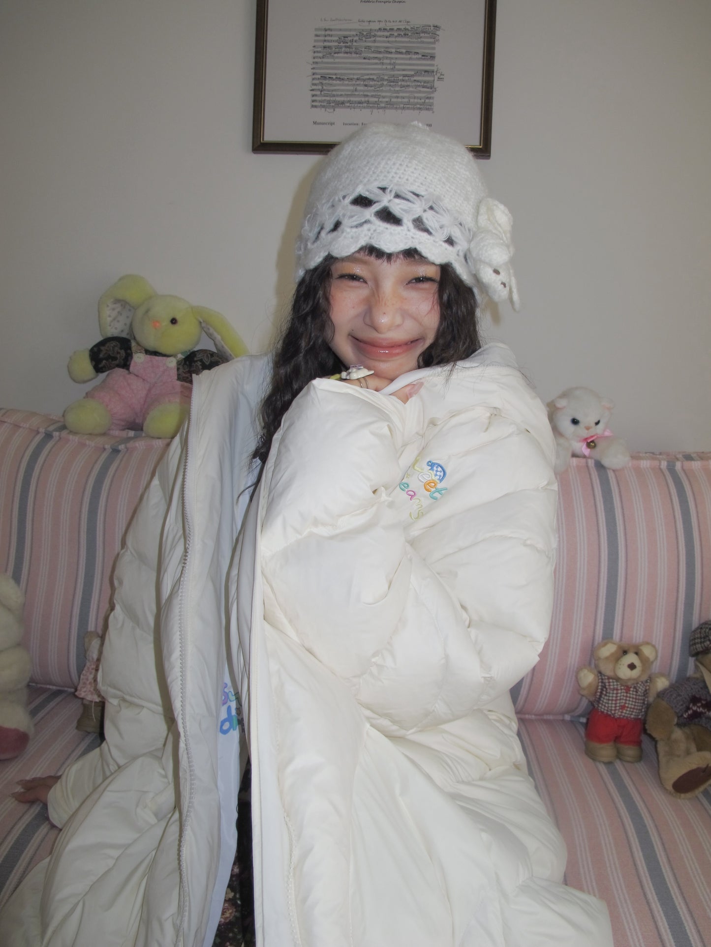 KaiXin Hostel Winter White Puff Original Embroidered Long Down Jacket