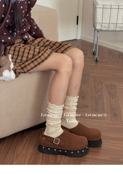 LET ME SEE 古早风镂空针织花边袜 木耳边芭蕾小腿袜女堆堆针织袜 sock let me see
